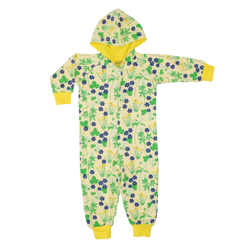 DUNS Coltsfoot Print Yellow Hooded Zip Sleepsuit