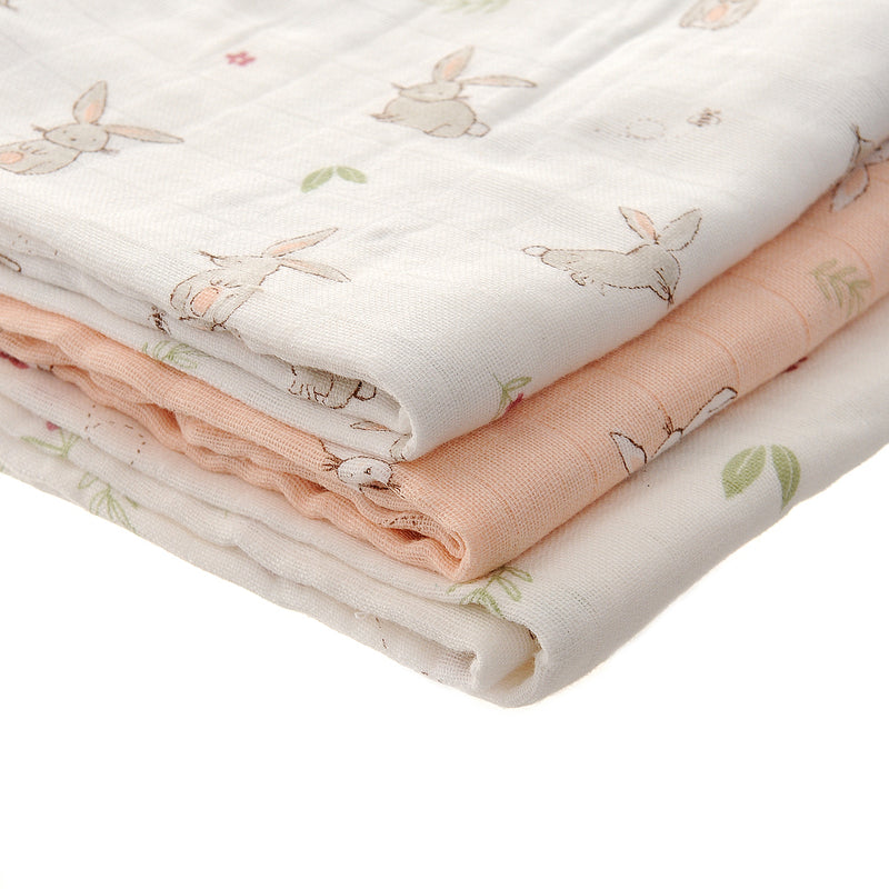 Ziggle Baby Muslin Squares 3 Pack - Bunnies