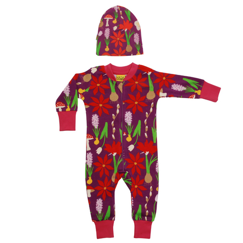 DUNS Organic Cotton Zip Sleepsuit & Hat Gift Set - Winter Flowers