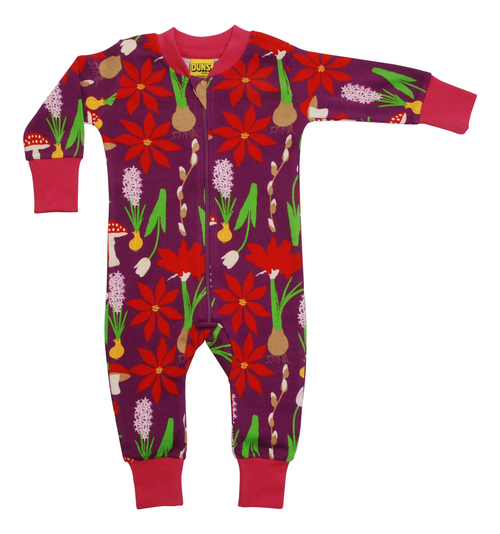 DUNS Organic Cotton Zip Sleepsuit - Winter Flowers