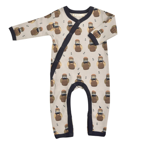 Organic Cotton Kimono Romper - Seadog Print Navy