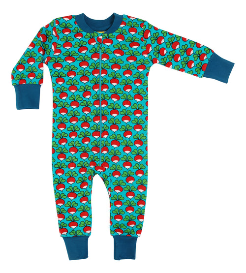 DUNS Radish - Peacock Blue - Organic Cotton Zip Sleepsuit