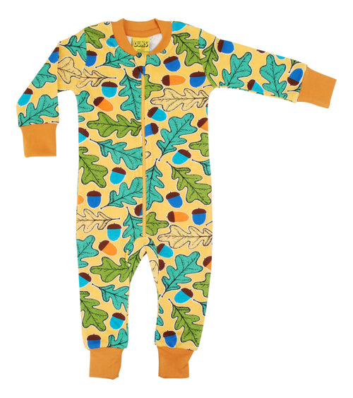 DUNS Acorn print Organic Cotton Zip Sleepsuit
