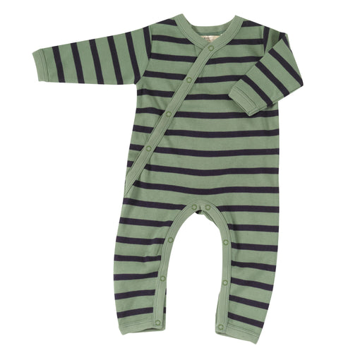 Breton Stripe Kimono Romper - Green/Navy