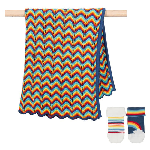 Rainbow Wave Knit Blanket & Rainbow Socks Gift Set