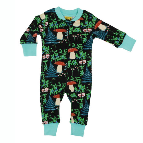 DUNS Organic Cotton Black Zip Sleepsuit - Linnaea Print