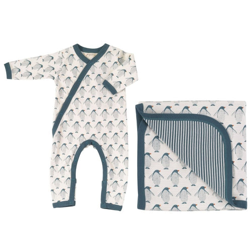 Penguin Romper & Blanket Gift Set - Organic Cotton