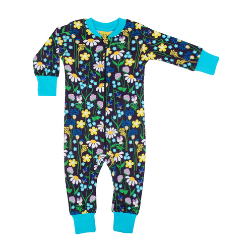 DUNS Midsummer Flowers Organic Cotton Zip Sleepsuit in Deep Purple