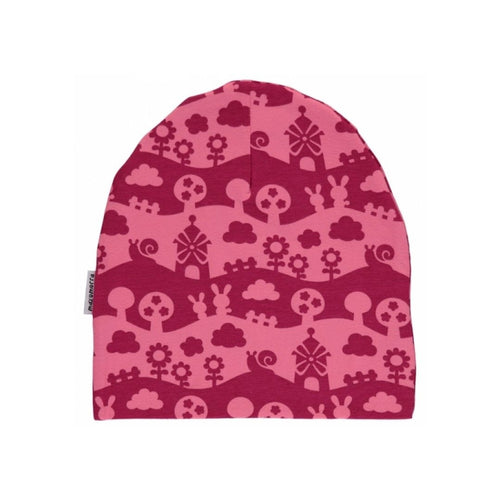 Maxomorra Pink Landscape Print Organic Cotton Beanie Hat