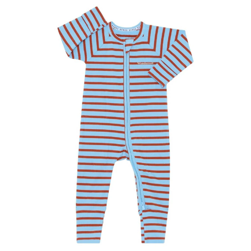 BONDS Ribbed Zip Wondersuit Airbourne Pompeii Stripe