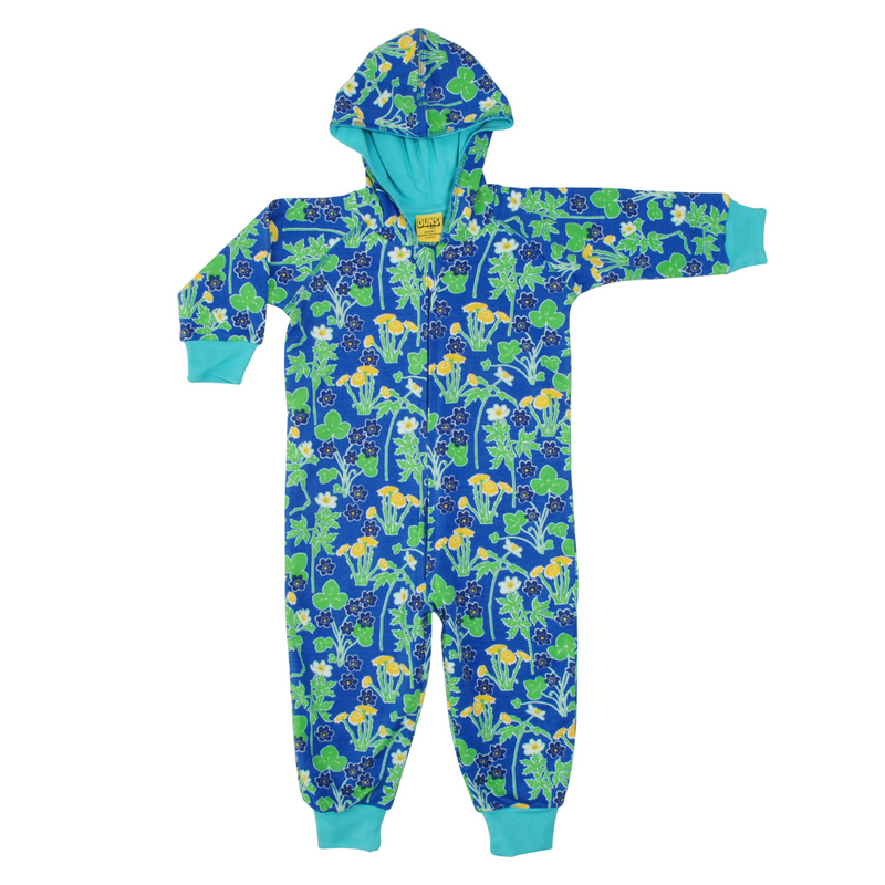 DUNS Coltsfoot Print Blue Hooded Zip Sleepsuit