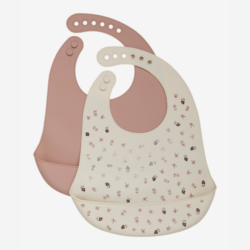 Silicone Bib Set - Ditsy Rose