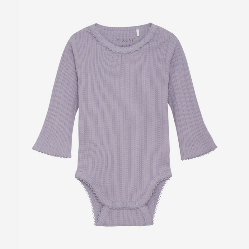 Long Sleeve Pointelle Bodysuit - Lavender Grey