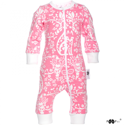 LULLA Light Pink Zip Sleepsuit - Mielikki print by PaaPii