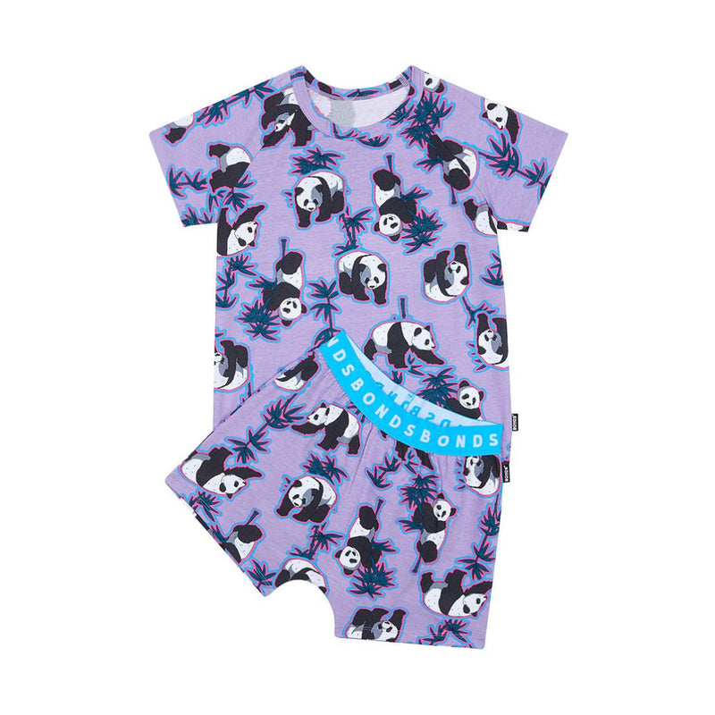 Bonds Short Sleeve Pyjamas Set - Panda Sticker Cotton Lilac
