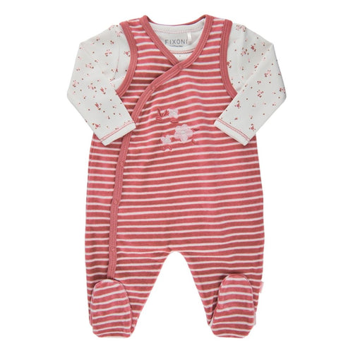 FIXONI Pink Striped Velour Romper and Bodysuit Gift Set