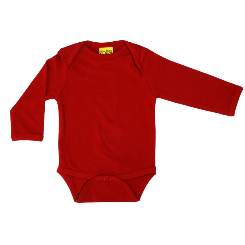 Long Sleeve Pompeian Red Bodysuit Organic Cotton Vest Online babygrow.ie 