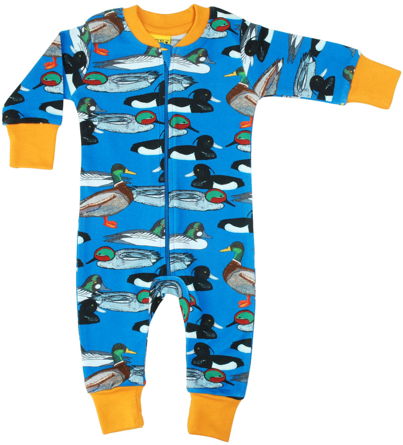 DUNS Duck Pond Print Blue Organic Cotton Zip Sleepsuit