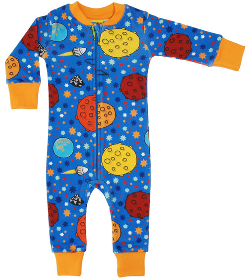 DUNS Lost in Space Blue Organic Cotton Zip Sleepsuit