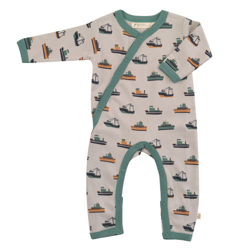 Boat Print Organic Cotton Kimono Romper