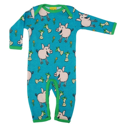 DUNS Pig Print Teal Organic Cotton Lap neck Sleepsuit