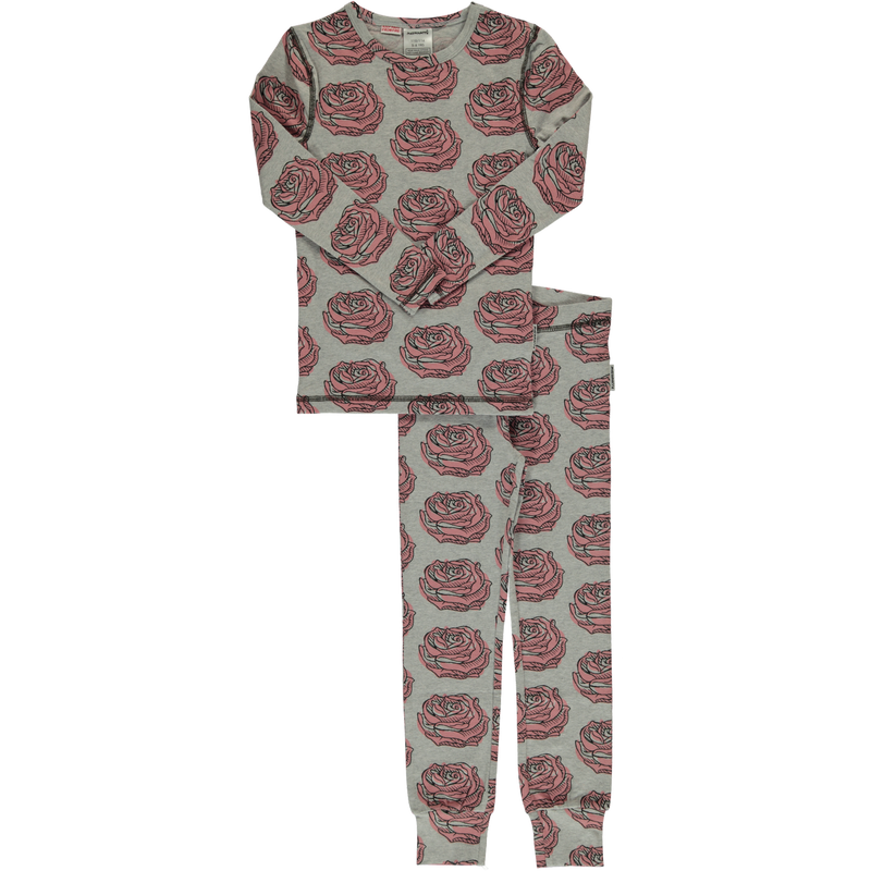 Maxomorra Rose Print Long Sleeve Pyjamas Set Slim Fit